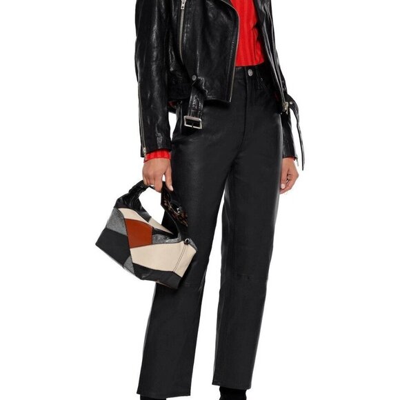 Rag & Bone Mackenzie Leather Biker Jacket Shearling Collar - Picture 13 of 13